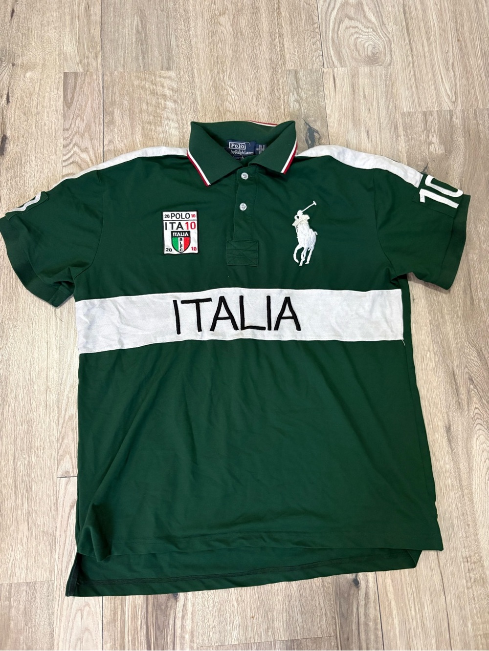 Ralph Lauren Green and White Italia Polo Shirt